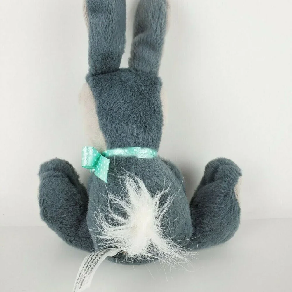 10“ InterAmerican Products Gray Bunny Rabbit W/Polka Dot Bowtie Lovey Plush NWOT